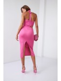 Smooth dress with a cut-out waist, dark pink 110573 - Online store - Boutique